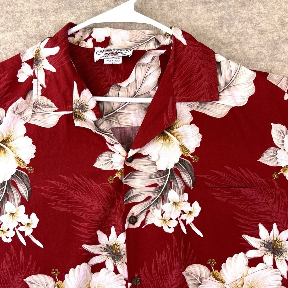 Pacific Legend Shirt Mens Large Red Floral Hawaiian Aloha Summer Vacation